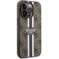Guess 4G Printed Stripes MagSafe viedtālruņa apvalks iPhone 15 Pro - brūns