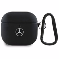 Mercedes MEA4CSLBK AirPods 4 ādas apvalks ar metāla logotipu, melns
