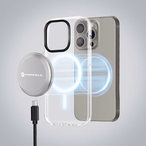FORCELL F-ENERGY Smart Charge Qi2 15W bezvadu lādētājs ar 150cm noņemamu kabeli saderīgs ar MagSafe sudraba