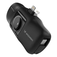Wozinsky WF16-YLS 5000mAh 15W Lightning mini portatīvais lādētājs ar iebūvētu USB-C kabeli un Apple Watch lādētāju - melna