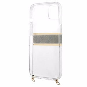 Guess GUHCP13SKC4GBGO iPhone 13 mini 5.4" caurspīdīgs cietais apvalks ar 4G brūnu siksniņu un zelta ķēdīti