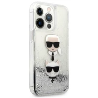 Karl Lagerfeld Šķidrs Glitter Karl&Choupette Galvas viedtālruņa apvalks iPhone 13 Pro Max - sudraba