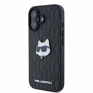 Karl Lagerfeld Monogramma Choupette Galvas Piespraude iPhone 16 Viedtālruņa Apvalks - Melns