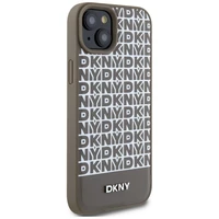 DKNY Ādas drukāts raksts metāla logotips Magnētiskais viedtālruņa apvalks iPhone 15 / 14 / 13 - brūna