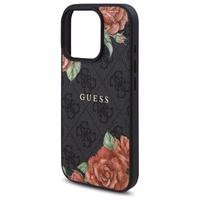 Guess GUHMP16XP4ROPEMCK iPhone 16 Pro Max 6.9" melns cietais viedtālruņa apvalks ar 4G ziedu rakstu MagSafe