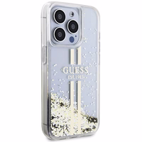 Guess GUHCP15XLFCSEGT iPhone 15 Pro Max 6.7" caurspīdīgs maciņš Liquid Glitter Zelta Stripes