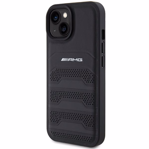 AMG ādas apvalks ar iespiestām līnijām iPhone 15 Plus - melns