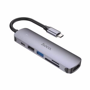 Adapteris HB28 Type-C multifunkcionālais pārveidotājs HDMI+USB3.0+USB2.0+USB2.0+SD+TF+PD pelēks