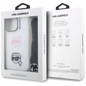 Karl Lagerfeld IML Crossbody Karl&Choupette Head Maciņš for iPhone 16 Pro Max - balts