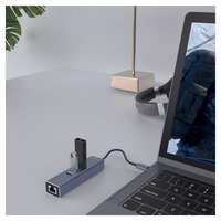 Savio AK-57 USB-C - 3 x USB-A HUB with RJ-45 Gigabit Ethernet adapter, 5000 Mbit/s, pelēks