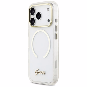 Guess IML Script Metal MagSafe Maciņš for iPhone 17 Pro Max - Clear