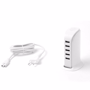 Dudao 5x USB lādētājs ar iebūvētu ES strāvas kabeli balts (A5EU)