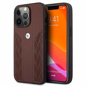 BMW ādas izliekts perforēts apvalks iPhone 13 Pro / iPhone 13 - sarkans
