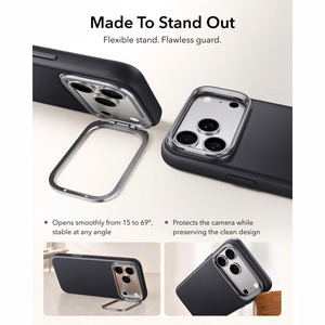 ESR Leather vāciņš modelim iPhone 18 Pro / 17 Pro, ar statīvu, saderīgs ar MagSafe – melns