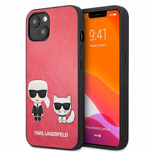 Karl Lagerfeld Ikonik Karl & Choupette vāciņš ierīcei iPhone 13 mini, fuksijas krāsā