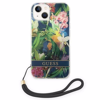 Guess GUOHCP14MHFLSB iPhone 14 Plus 6.7 "zils/zils cietais apvalks Ziedu siksna