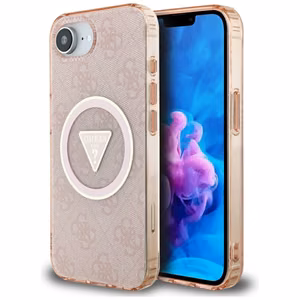 Guess IML Metal Glitter 4G Circle Triangle magnētiskais viedtālruņa apvalks iPhone 16e - rozā