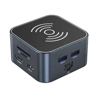 Hub USB-C 12 in 1 Wozinsky WHBC09Y8S daudzfunkcionāls, ar bezvadu uzlādes funkciju, alumīnijs, ar 15 cm kabeli - pelēks