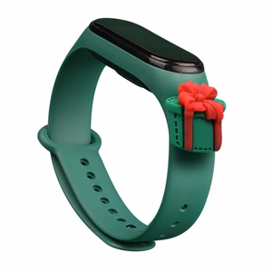 Siksna Xmas Xiaomi Mi Band 3 / 4 Ziemassvētku silikona siksna aproce ar dāvanu - tumši zaļa