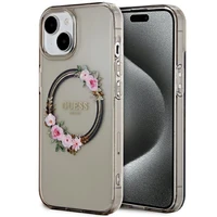 Guess IML Flowers Wreath MagSafe viedtālruņa apvalks iPhone 15 / 14 / 13 - melns
