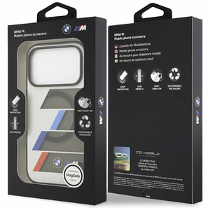BMW M IML Metal Buttons Tricolor Lines MagSafe Чехол для iPhone 17 Pro - серый