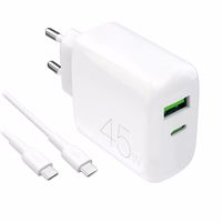 Puro Daily Prolite 45W USB-C USB-A Power Delivery lādētājs ar USB-C kabeli - balts