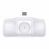 Wozinsky WF16-YCS 5000mAh 15W USB-C mini portatīvais lādētājs ar iebūvētu USB-C kabeli un Apple Watch lādētāju - balta