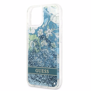 Guess GUHCP13MLFLSN iPhone 13 6.1" zaļš/zaļš cietais viedtālruņa apvalks ar ziedu šķidro spīdumu