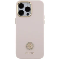 Guess Silikona Logo Strass 4G Viedtālruņa apvalks iPhone 15 Pro Max - Rozā