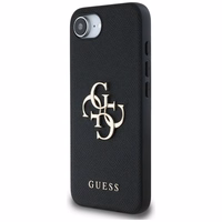 Guess PU Grained 4G Metal Logo viedtālruņa apvalks iPhone 16e - melns