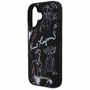 Karl Lagerfeld Grained Pattern & Logo MagSafe Maciņš for iPhone 16 - melns