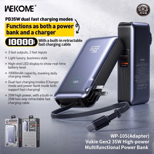 Внешний аккумулятор WK Design "WP-105" серый 10000mAh (35W)