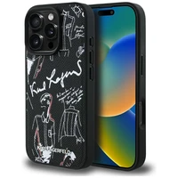 Karl Lagerfeld Grained Pattern & Logo MagSafe Maciņš for iPhone 16 Pro Max - melns