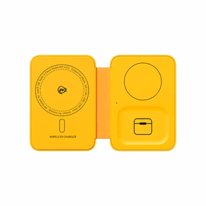 WEKOME WP-U172 salokāma 3-in-1 bezvadu uzlādes stacija ar spoguli iPhone, Apple Watch un AirPods, saderīga ar MagSafe, 15 W, dzeltena