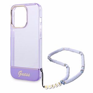 Viedtālruņa apvalks Guess GUHCP14LHGCOHU iPhone 14 Pro 6.1 violets caurspīdīgā pērļu siksna
