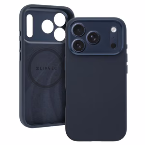 Liavec Silk Shield maciņš ar metāla kameras rāmi priekš Iphone 17 Pro Max tumši zils