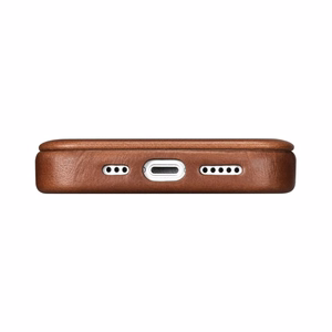iCarer CE Oil Wax Premium ādas folio viedtālruņa apvalks iPhone 14 Plus Magnētiskais atveramais apvalks ar MagSafe Brūns (AKI14220707-BN)