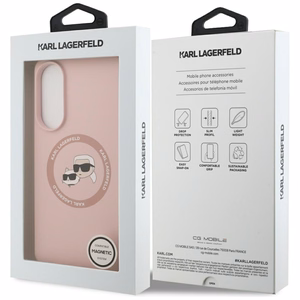 Karl Lagerfeld silikona Nauble galvas un apļa Magnētiskais viedtālruņa apvalks Samsung Galaxy S25 Edge - rozā