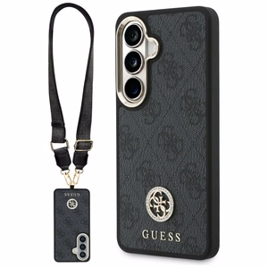 Guess 4G Big Rhinestone Triangle Strap MagSafe maciņš + siksniņa Samsung Galaxy S26 melns