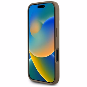 Guess Grained Hot Stamp Peony trīsstūra logotipa magnētiskais viedtālruņa apvalks iPhone 16 - brūns