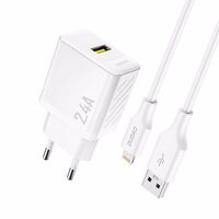 Dudao A23LEU 2.4A GaN EU USB-A Wall Lādētājs with USB-A to Lightning Kabelis - Balts