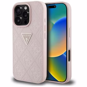 Guess Hot Stamp 4G Pattern Triangle Metal Logo iPhone 16 Pro viedtālruņa apvalks - rozā
