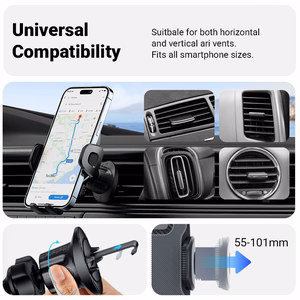 Crong Carclip Air Vent universāls automašīnas tālruņa turētājs ventilācijas restei, melns