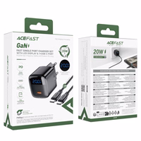 Acefast A113 GaN PD 20W USB-C tīkla lādētājs ar displeju un USB-C kabeli - melns