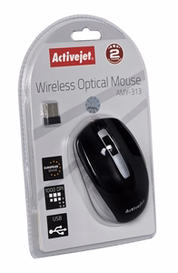 Activejet AMY-313 bezvadu USB pele (optiskā; 1200 DPI; melna un pelēka)