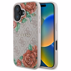 Guess GUHMP16SP4ROPEMCP iPhone 16 6.1" rozā/rozā cietais apvalks 4G Ziedu Druka Magnētiskais