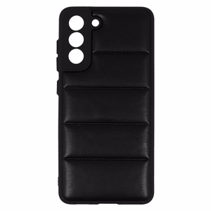 Ādas 3D viedtālruņa apvalks Samsung Galaxy S21 FE dizains 2 melns