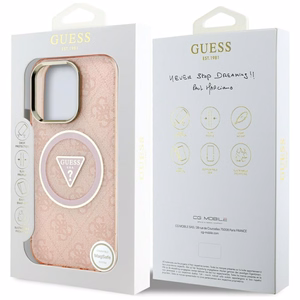 Guess IML Metal Glitter 4G Circle Triangle magnētiskais viedtālruņa apvalks iPhone 16 Pro Max - rozā