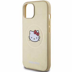 Hello Kitty ādas Kitty Head magnētiskais viedtālruņa apvalks iPhone 15 - zelta
