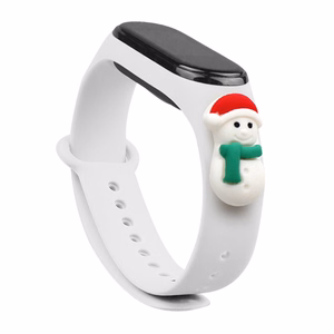 Ремешок Xmas для Xiaomi Mi Band 3 / 4 рождественский силиконовый браслет со снеговиком - белый